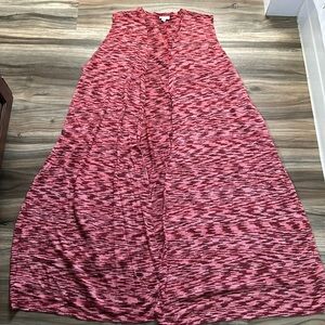 Lularoe Joy longline vest in a red, white and grey spacedye knit in size XL NWOT